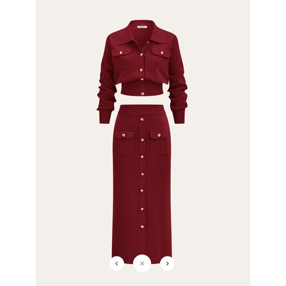 Commense Burgundy Ribbed Midi Skirt